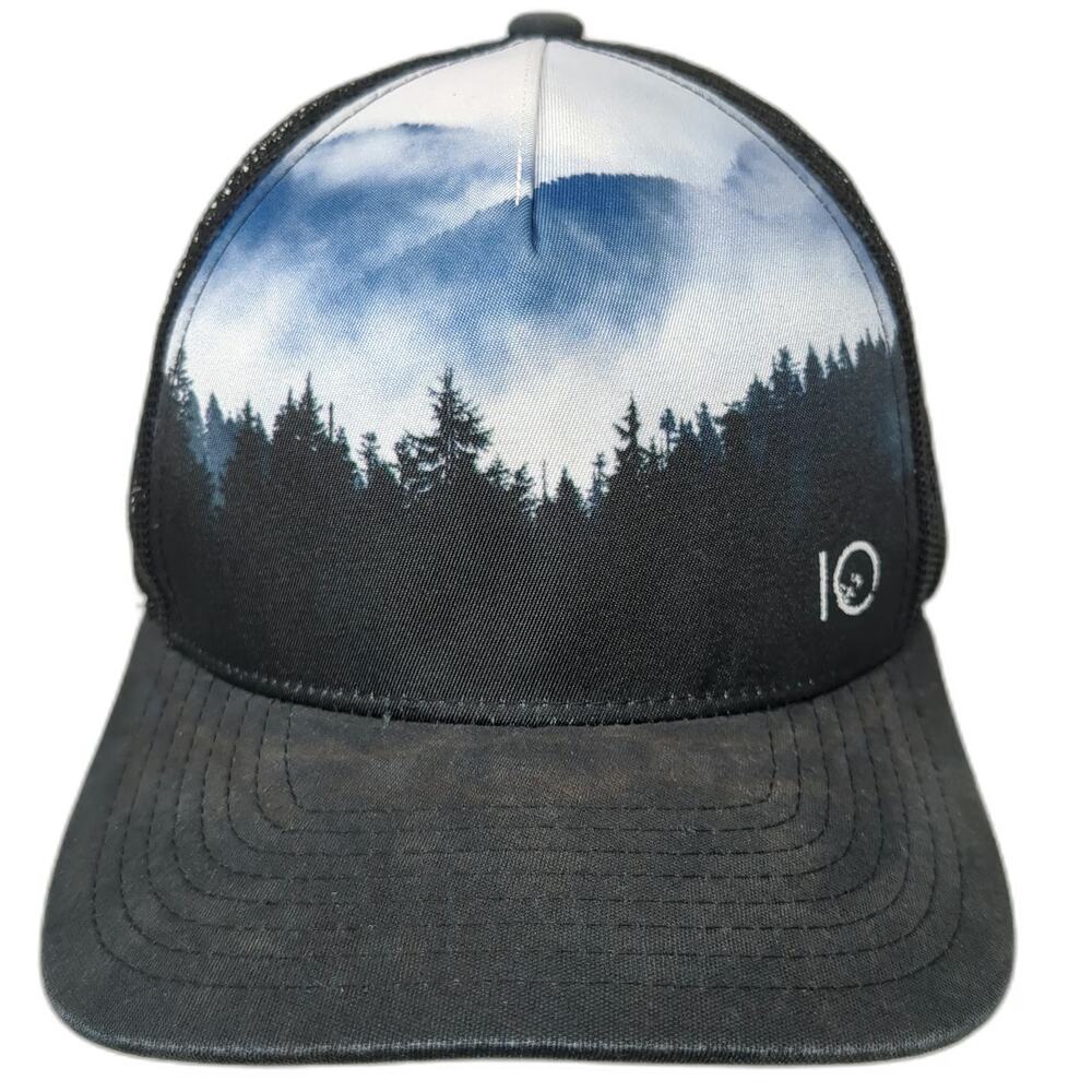 tentree Trucker Hat Black One Size Mesh Forest Landscape Graphic Snapback Hat